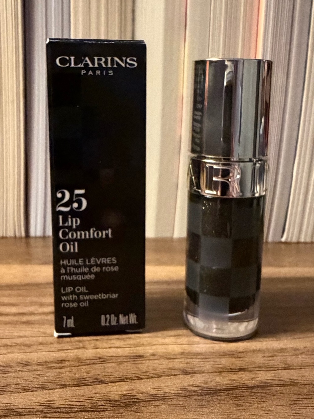 Clarins Lip Comfort Oil 25 Sheer Rose - Black & Silver Packaging